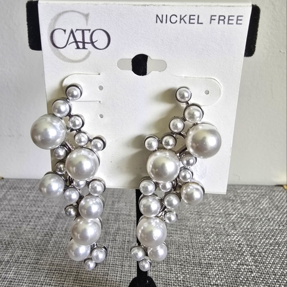 Cato Faux Pearl Weddings Bridal Drop Dangle Earrings White Silver - Picture 1 of 3